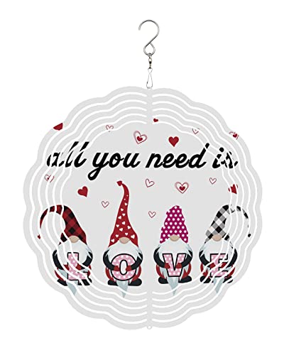 Happy Valentine's Day Wind Spinners for Yard and Garden Decor, All You Need U is Love Wind Spinner Hanging Outdoor Metal Art Outside Decorations 3D Garden Wind Sculpture 10inch