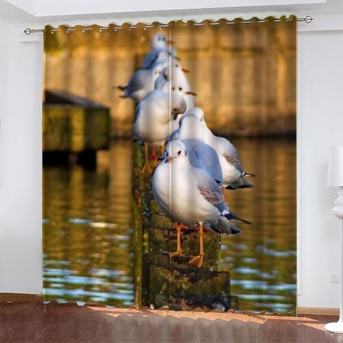 Cortinas Opacas Gaviota Cortinas Térmicas Aislantes con Ojales 2 Piezas 3D Animales Salvajes Cortina Blackout para Ventanas Pequeñas Dormitorio Infantil 2X 75x166 cm A/3557