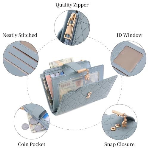 Image of SENDEFN Wallets for Women Leather RFID Blocking Credit Card Case Holder Purse Zipper Pocket with ID Window