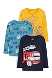 C&A Kinder Jungen T-Shirt Langärmelig Bedruckt|Motivprint 3er Pack|Multipack dunkelblau 128