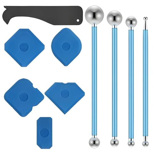 Lot de 10 extracteurs en silicone pour joints en silicone, lisseurs et dissolvant de silicone, idéal pour les carreaux de salle de bain et de cuisine, 5 extracteurs bleus, 4 lissants, 1 raclette noire