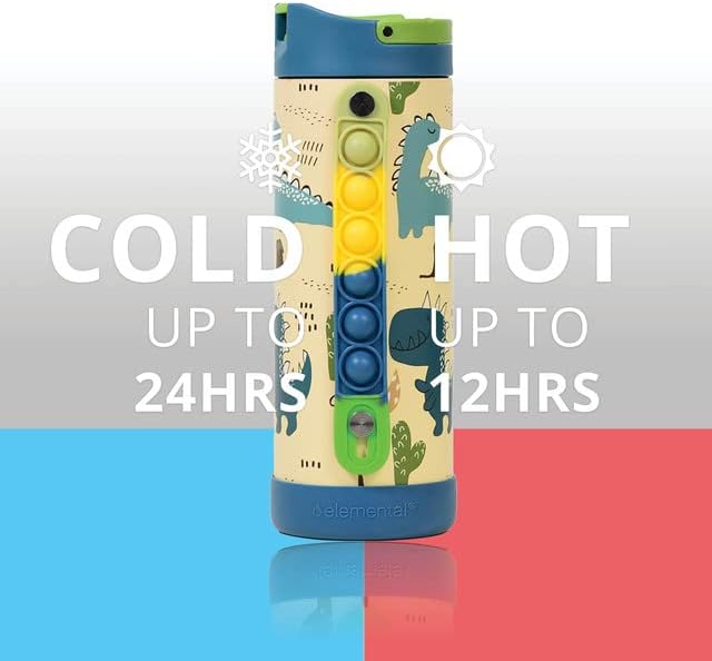 Elemental Iconic Kids Water Bottle for School - 100% Leak-Proof Insulated Water Bottles with Straw Lid & Pop-It Handle for Boys & Girls - Triple-Wall Insulated & BPA-Free, 14oz – Dinosaur - Image 6