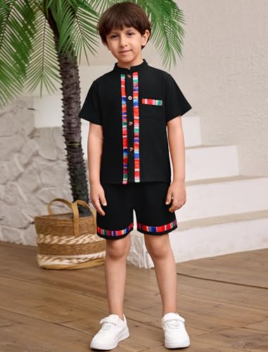 Image of ABAFIP Baby Boys Mexican Outfit Toddler Short Sleeve Shirts Shorts Traditional Fiesta Clothes set