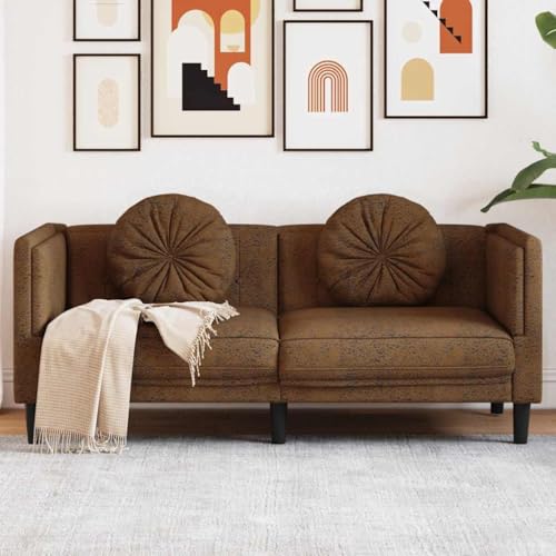 Willood 2-Sitzer Sofa mit Kissen Braun Kunstleder Wildleder-Optik, Polstersofa Loungesofa Couch für Wohnzimmer, Designsofa Wohnzimmersofa Sitzmöbel, Modern Willood 2-Sitzer Sofa mit Kissen Braun Kunstleder Wildleder-Optik, Polstersofa Loungesofa Couch für Wohnzimmer, Designsofa Wohnzimmersofa Sitzmöbel, Modern