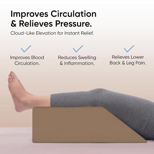 Image of Frido Leg Elevation Wedge Pillow for Edema, Varicose Veins, Fracture | High Resilience Foam Cushion for Leg, Knee & Thigh Support | Back Pain & Swelling Relief | Lightweight (Light Caramel)