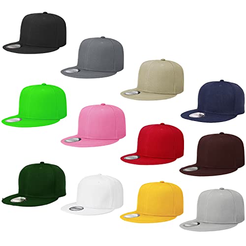 Image of Falari Wholesale 12 Pack Snapback Hat Cap Hip Hop Style Flat Bill Blank Solid Color Adjustable Size