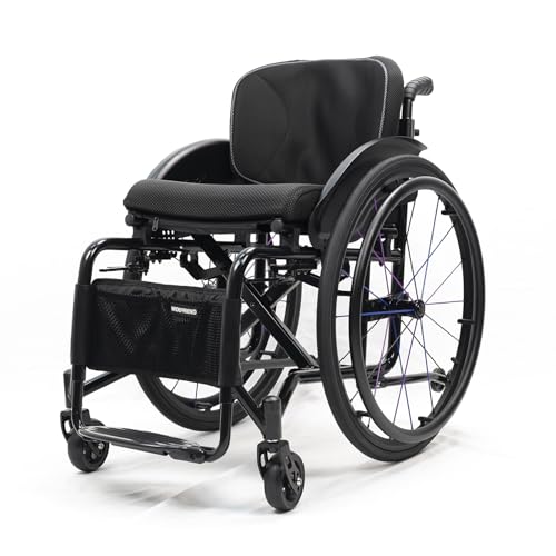 Silla de ruedas ligera de aleación de aluminio para adultos, silla de ruedas plegable deportiva con frenos de mano, manual autopropulsado con ruedas traseras de liberación rápida, ancho del asiento de