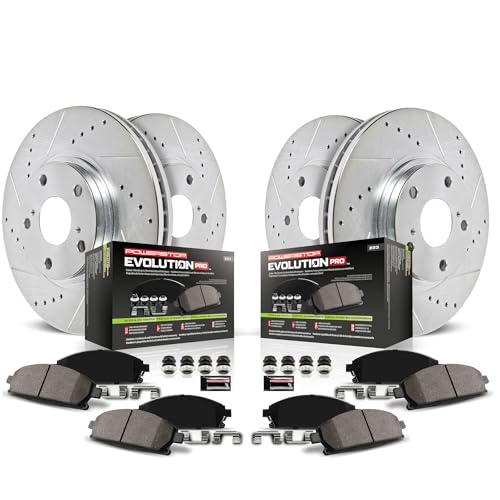 Image of PowerStop Z23 Performance Brake Pad & Rotor Kit Front & Rear K6516 | Honda Accord 2013-17 Carbon Fiber Ceramic Brake Pads + Drilled & Slotted Rotors