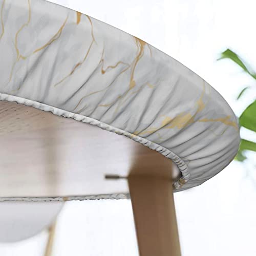 Fiokroo White Marble Pattern Tablecloth With Elastic Edge, Round Table Cloth Washable Reusable Table Cover For Kitchen Dining Party Picnic, Medium #TOP5