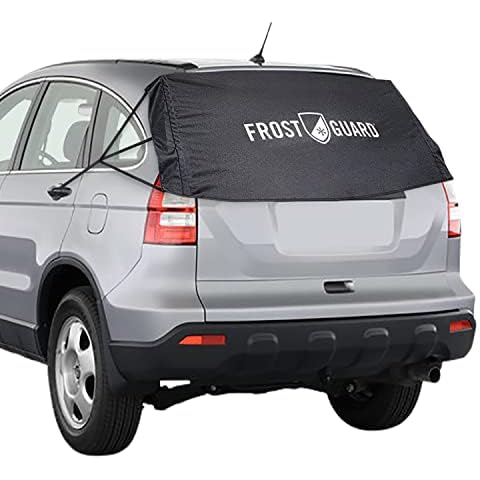 FrostGuard Rear Windshield Cover for Ice and Snow, For SUVs and Trucks - Rear Window Cover to Reduce Scraping, Elastic to Conform to Vehicle's Shape - Secure Hooks for Snug Fit - Black, 59 x 20 Inches Cover