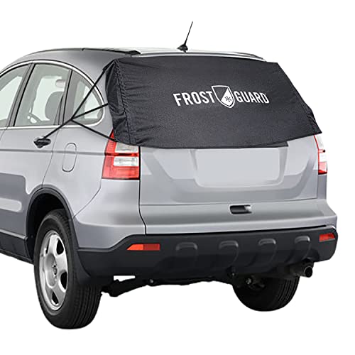 FrostGuard Rear Windshield Cover for Ice and Snow, For SUVs and Trucks - Rear Window Cover to Reduce Scraping, Elastic to Conform to Vehicle's Shape - Secure Hooks for Snug Fit - Black, 59 x 20 Inches