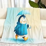 Generisch Fleece Kuscheldecke, Weich Wohndecke Cartoon Natur Tiere Pinguin Tagesdecke für Kinder Mädchen Jungen Jugendliche - überwurfdecke Hellblau Decke für Sofa Couch & Bett, 100 x 130 cm