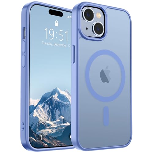 Image of SUPFINE Magnetic for iPhone 15 Case (Compatible with MagSafe) (Military Grade Drop Protection) Slim Translucent Matte Shockproof with Anti-Fingerprint Phone Case, Blue Purple