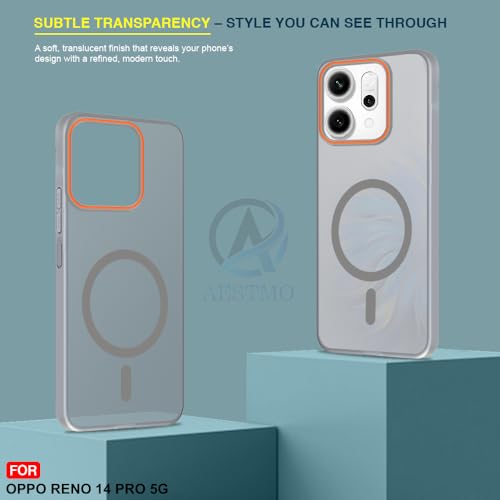 Image of AESTMO Oppo Reno 14 Pro 5G Back Cover | Slim Hard Shell | Matte Frosted Hard Back Translucent Back Cover for Oppo Reno 14 Pro 5G (Compatible with MagSafe Accessories, Grey)