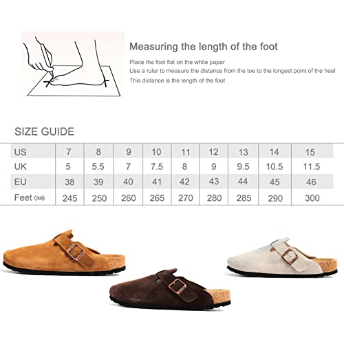 Klukge Boston Clogs For Men, Women‘s Suede Soft Leather Clogs Adjustable Buckle Cork Non-Slip Slippers Home Sandals Unisex Shoes(Dark Brown Uk 10.5) #TOP4