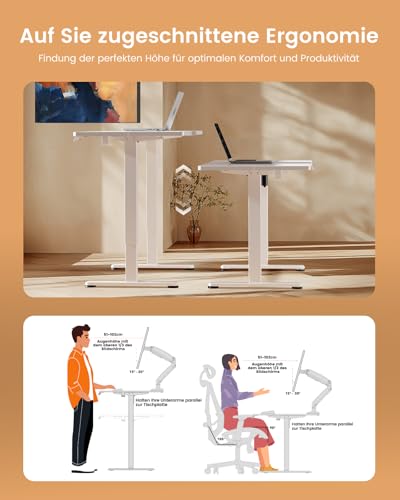 ErGear Elektrisch Höhenverstellbarer Schreibtisch 160 x 80 cm, Schreibtisch Höhenverstellbar mit 4-Gedächtnis-Smart-Pult für Home-Office mit Verbindungsplatte