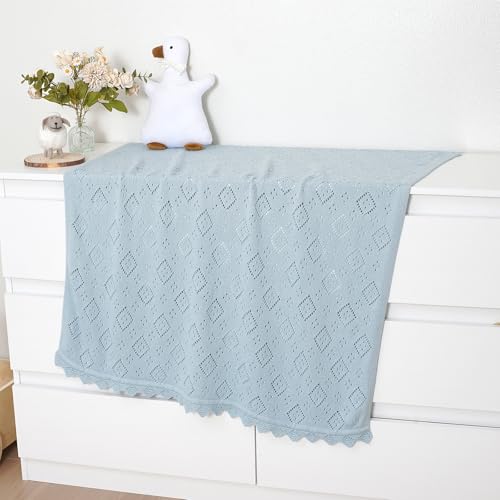Image of mimixiong Baby Swaddle Blanket 100% Cotton Gender Neutral Pointelle Receiving Blanket for Boys Girls Cuddle Stroller Crib Blanket
