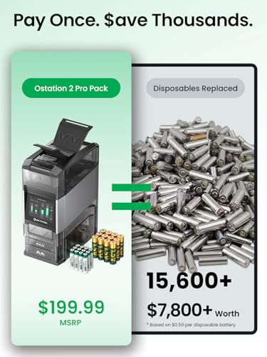 Image of Ostation 2 Pro 24 Pcs Rechargeable Batteries with 3-in-1 Battery Charger,No Polarity Needed, APP Remote Control, Fast Charging, Auto Detection & Storage, Charging Ports for Flashlights