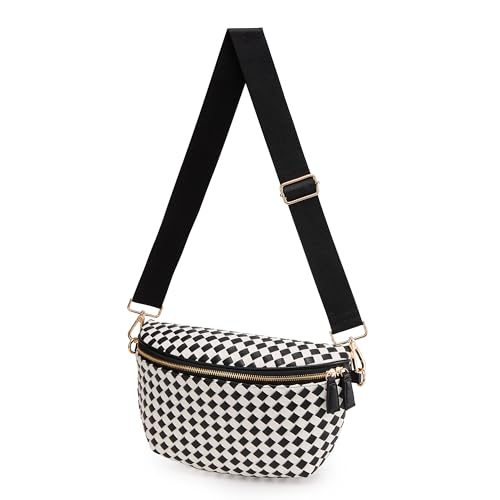 Image of KALIDI Woven Crossbody Bag for Women Travel Vegan Leather Checkered Bum Bag