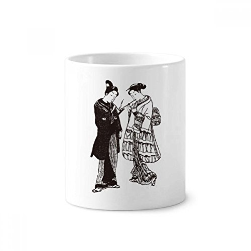 Mug en céramique style japonais blanc pot à crayon et porte brosse à dents 350ml