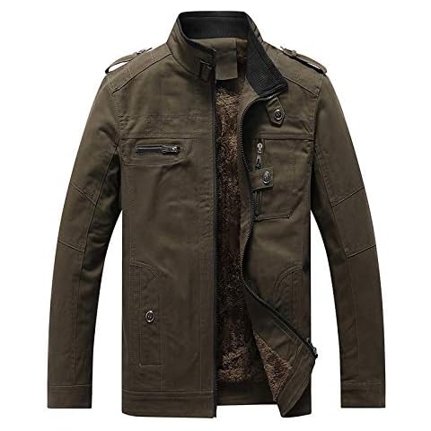 CFWL Winter Men's Stand Collar Plus Velvet Padded Coat Jacket Military Jackets Showerproof Quarter Zip Jacket Aterproof Coat for Men with Hood Padded Jacket Perfect for Hunting Green 2XL Cover