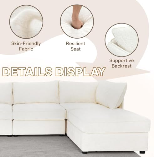 Image of 125 inch 8 Seat Modular Sectional Sleeper Sofa, Chenille Modern Modular Sofa Bed Hidden Storage, Convertible L&U Shaped Sleeper Couch with Ottoman, Couches for Living Room, Gray
