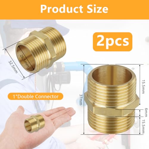 Flintronic G1 Zoll Doppel Messingnippel (Ø 32,5 mm), 2 Stück, mit Gummidichtungen und Messingbeschlägen, für Ventil
