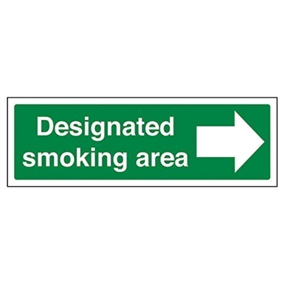 V Safety 57016AX-S Designated Smoking Area/Arrow Right Prohibition Sign - Landscape - 300mm x 100mm - Self Adhesive Vinyl, Green