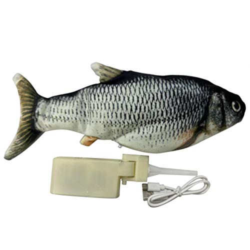 AmiAbi Cat Electric Chargeable Wagging Fish Simulação de brinquedo de pelúcia realista Catnip Soft G