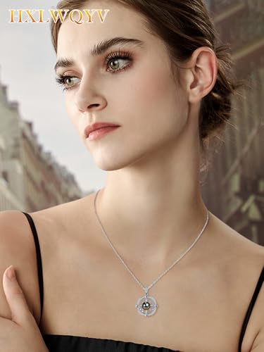 AAAAA Tahitian Black Pearl Compass Necklace For Women,925 Silver Saltwater Pearl Jewelry,Wedding Anniversary Birthday Gifts for Her Wife Mom Daughter Grandma Sister3