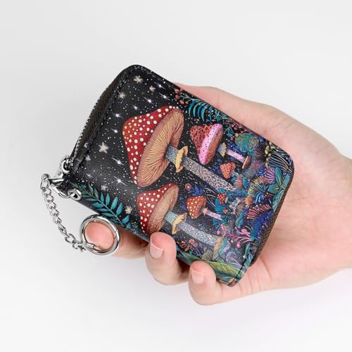 Image of Mayski Credit Card Holder, Zipper Credit Card Wallet for Women, Small Accordion Card Cases Holder, KeyChain Wallet, Business Card Holder, Mushroom