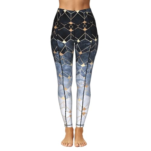 Leggings con bolsillos y estampado geométrico de hexágonos azules 2