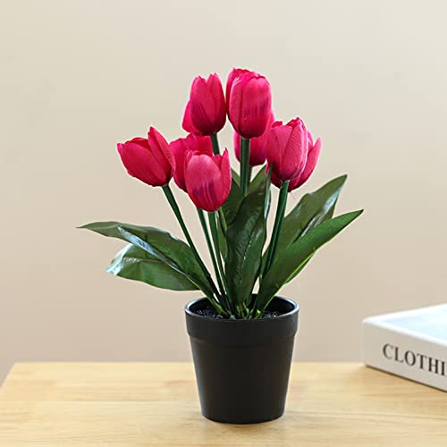 Curfair Artificial Fake Flowers, Artificial Plant, Simulation Potted Plants Non-Fading Not Withered Decorate Faux Silk Flower Nine Head Artificial Tulip Bonsai For Desktop Pink #TOP5