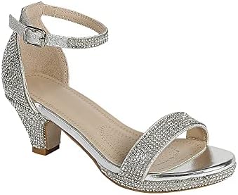 ABSOLEX Girl's Rhinestone Open Toe Low Heel Party Pump Sandal