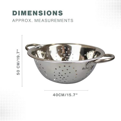 Stainless Steel Deep Colander 28cm (11"), Wide Twin Round Handles, Vegetables, Fruits, Kitchen Accessories - Image 2