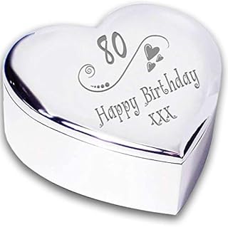 Chris Bag Of Goodies 80th 80 Eightieth Happy Birthday Hearts and Swirl Heart Shaped Trinket Box Keepsakes Gifts Ideas For Her Women Ladies