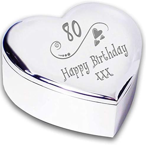 Chris Bag Of Goodies 80th 80 Eightieth Happy Birthday Hearts and Swirl Heart Shaped Trinket Box Keepsakes Gifts Ideas For Her Women Ladies