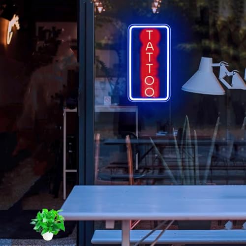 Image of Neon Tattoo Light,LED Arylic Tattoo Neon Sign for Tattoo Shop Door Wall Light up Decor,Reusable and Dimmable Tattoo Gifts for Tattoo Lover,Tattoo Decor Shop Sign Open,16x9In
