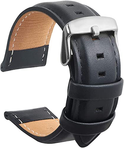 HVDHYY Bracelet de montres en cuir noir 20mm avec boucle à boucle argentée en acier inoxydable Bracelet cuir Bracelet montre cuir femme Bracelet montre cuir homme 18 mm 20 mm 22 mm 24 mm Cover