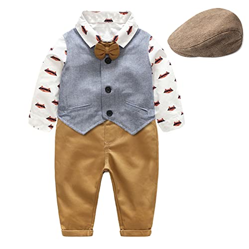 Volunboy Ensemble Costume Bébé Garçon Gentilhomme , Costumes Mariage Gilet Chemise Pantalon avec Noeud Papillon(3-6 mois,Renard,Taille 59) Cover