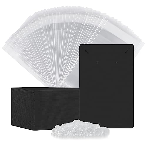 Earring Cards Set Jewelry Making Supplies with 100 Pcs Earring Holder Cards 200 Pcs Earring Backs and 100 Jewelry Packaging for Earrings Necklace Jewelry Display Jewelry Bags 3.5x2.4 Inches (Black)
