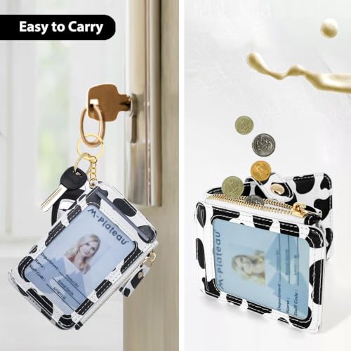 Image of M-Plateau RFID Blocking Slim Keychain Wallet for Women (Cow Print) | Mini Card Holder with ID Window, Zipper Pocket, 6 Card Slots, Compact for Cash & Cards