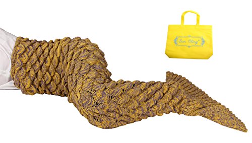 Sun Cling® Mermaid Tail Blanket Crochet for Adult Teens Living Room Bedroom Sofa Super Soft Scales Blankets Sleeping Bags-Yellow