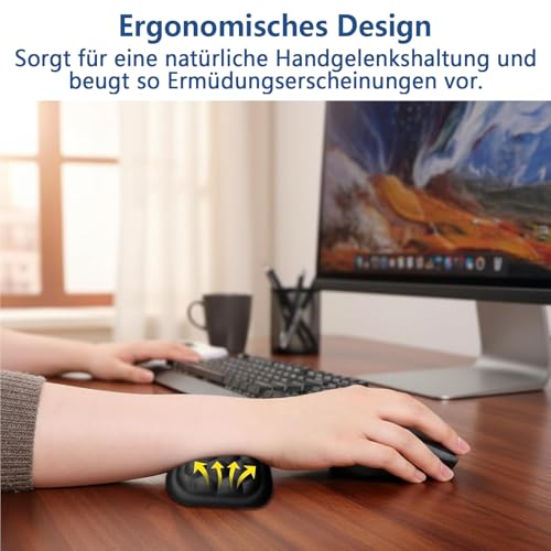 Maus Handgelenkauflage, PU-Leder Rutschfeste Handgelenkstütze, Kühlendes Silikagel, Ergonomische Memory Foam Wrist Rest für Büroarbeit, Laptop und Spiele (Schwarz)