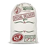 Bolsas de Papá Noel navideñas de 48x64 cm, saco de Papá Noel de lona con cordón y letras Entrega especial Bolsas de regalo navideñas clásicas para entrega de regalos navideños (tamaño extra grande) Bolsas de Papá Noel navideñas de 48x64 cm, saco de Papá Noel de lona con cordón y letras Entrega especial Bolsas de regalo navideñas clásicas para entrega de regalos navideños (tamaño extra grande)