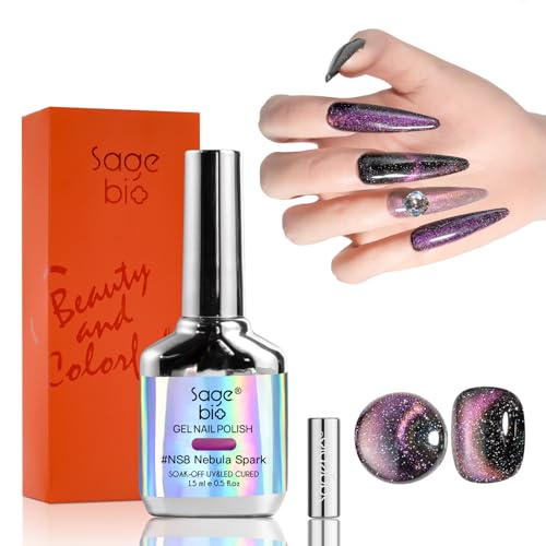 SAGEBIO Cat Eye Gel Nail Polish, 15ml Magnetic Gel, High-Gloss, Long-Lasting, Magnetic Stick for DIY Manicures, 3D Effect, Rich & Vibrant Colors, 04