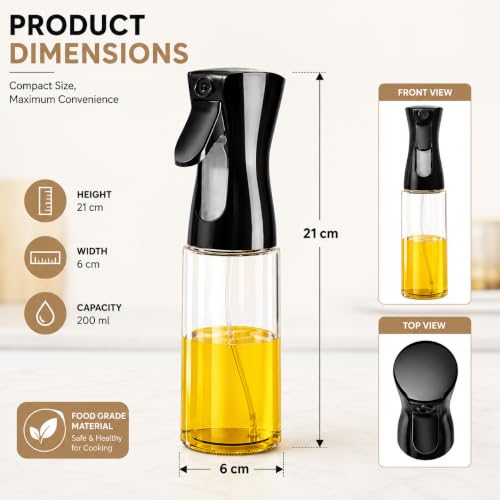 Image of SNMMIFER 200ml Oil Spray Bottle for Cooking, Glass Olive Oil Sprayer & Dispenser, Fine Mist Spray Bottle for Air Fryer, BBQ, Salad, Baking, Refillable, Leakproof, BPA Free (2, OIL SPREY)