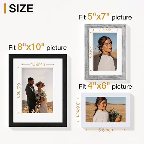 Image of Vittanly Picture Frames Set of 10, Picture Frames Collage Wall Decor with Two 8x10, Four 5x7, and Four 4x6 Photo Frames, Gallery Wall Frame Set for Wall or Tabletop Display, Black, Grey and White