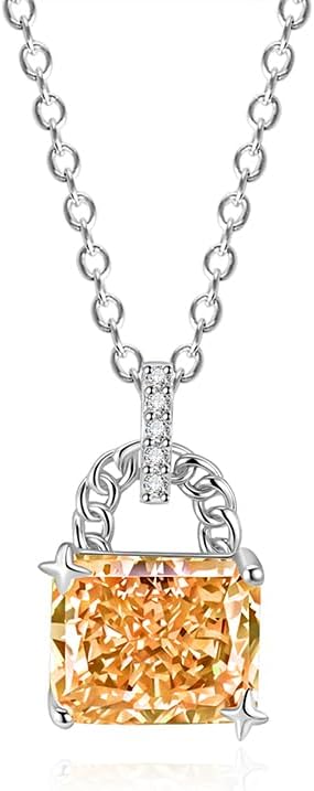 Citrine Cubic Zirconia Necklace with Ice Snowflake Cut for Women, Dainty Solitaire Pendant Hypoallergenic Gift for Her, Stainless Steel 18"+2" Chain