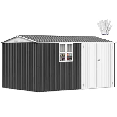 DWVO 12x8ft Metal Outdoor Storage Shed with Window, Lockable Tool Storage Sheds, Oversized Steel Garden Sheds with Sloped Roof for Backyard, Patio, Garage, Lawn, Dark Gray
